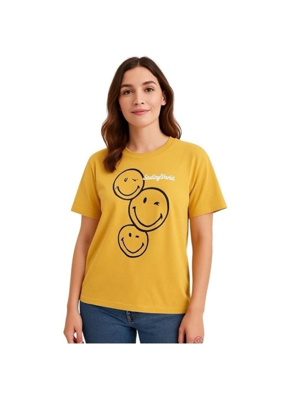 Jerry LEIGH Smiley World cotton blend traffic t-Shirt mustard yellow Sz XL